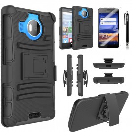 Nokia Lumia 950XL CASE, 3 IN 1 BELT CLIP CASE + SCREEN PROTECTORNokia Lumia 950 Case, Dual Layers [Combo Holster] Case And Built-In Kickstand Bundled with [Premium Screen Protector] Hybird Shockproof And Circlemalls Stylus Pen (Black)